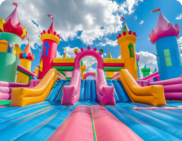 Vibrant inflatable playground with towers