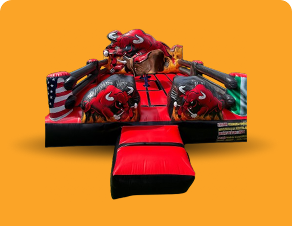 Colorful inflatable bull ride game