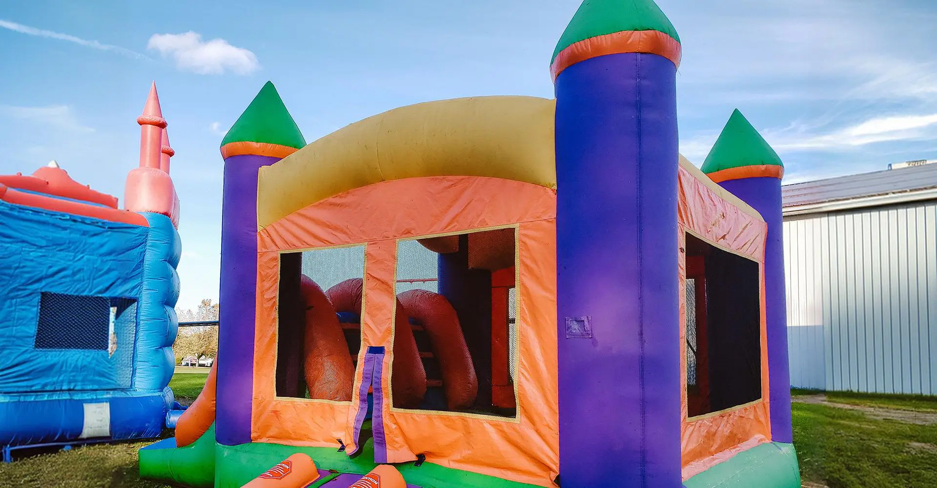 Fun inflatable play structure outside