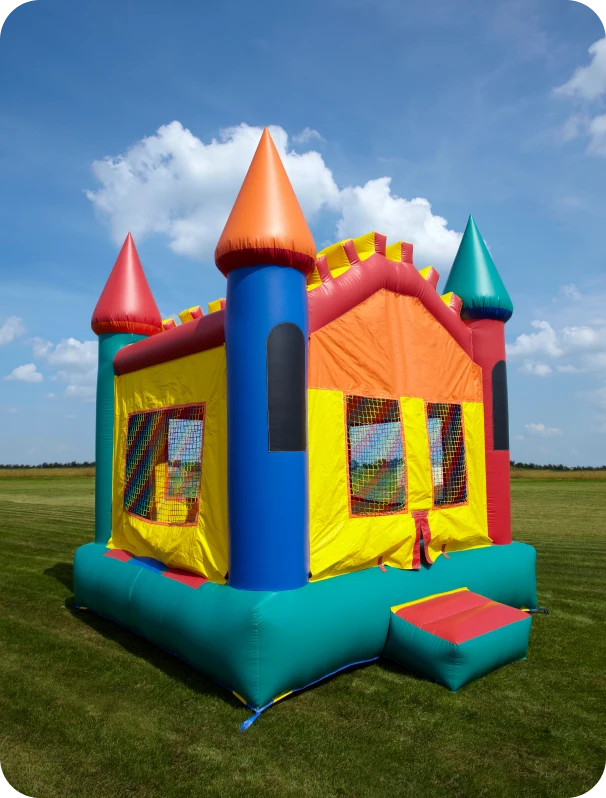 Vibrant inflatable play structure outdoors