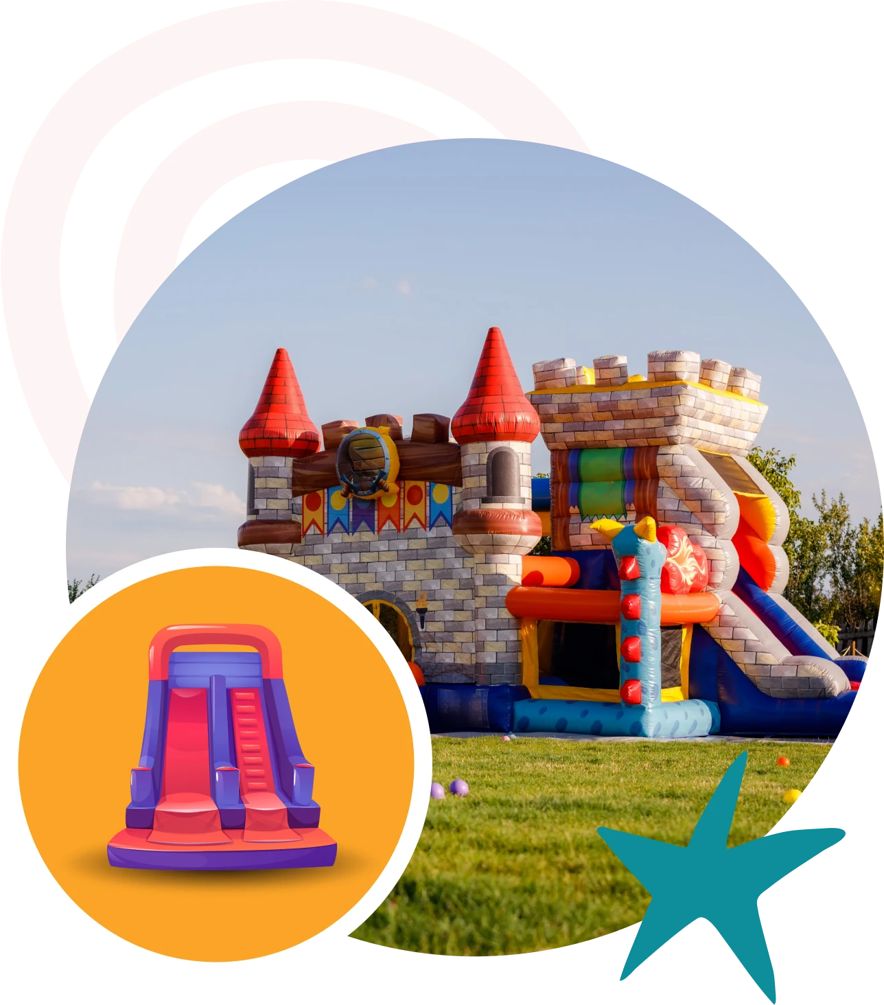 Colorful bouncy castle on grass